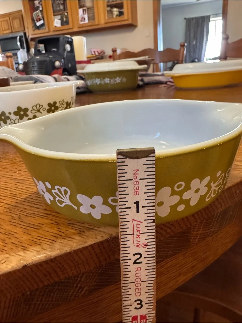 Pyrex Green Floral Serving or baking dish - White Flower Pattern